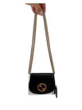 Gucci Blondie Black Leather Chain Wallet Crossbody Gold G New Box Dust Bag